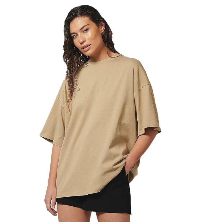 Women Cotton Beige Oversized T-shirt