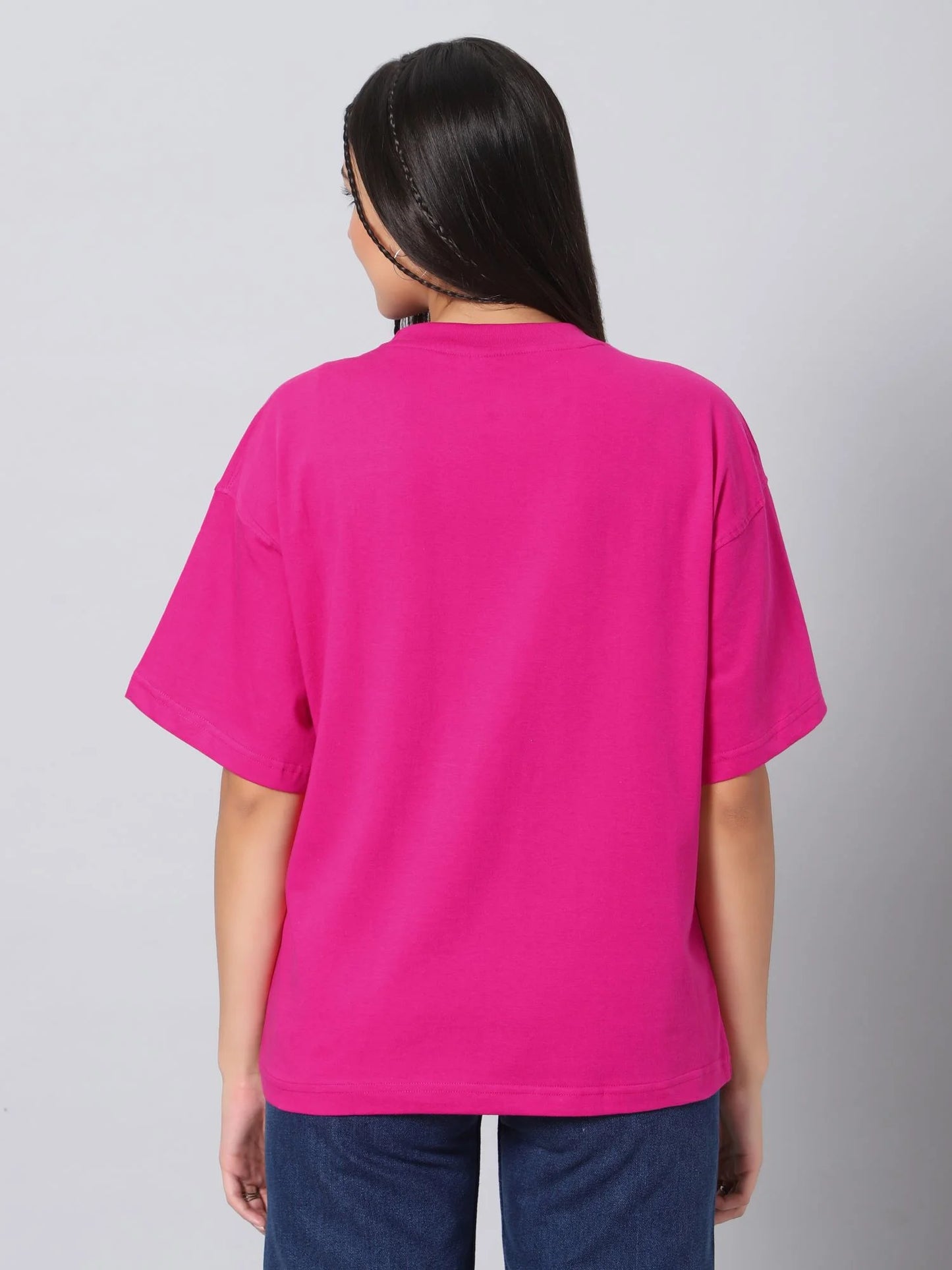 Women Cotton Oversized Hot Pink T-shirt