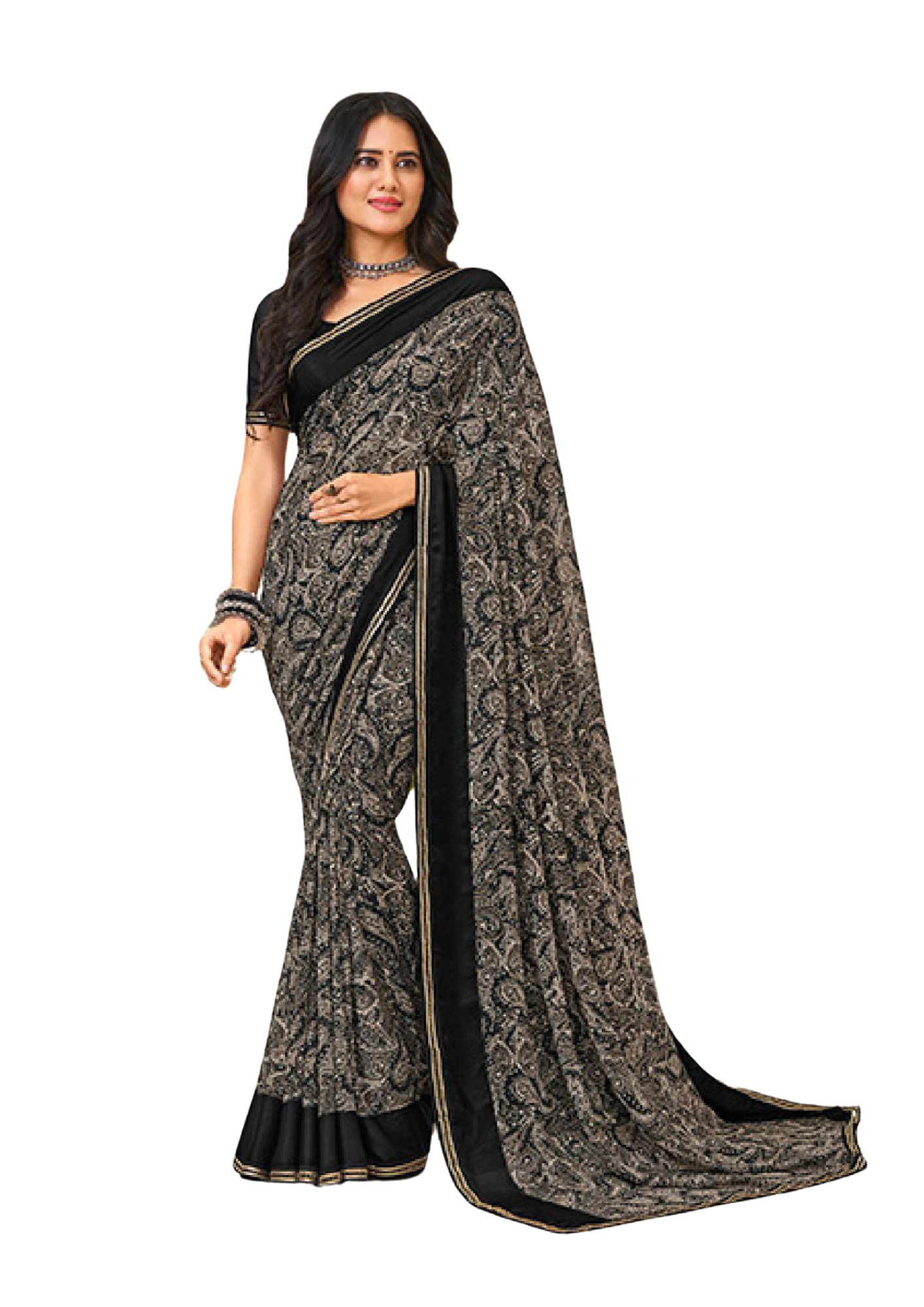 Latest Pure Georgette Black Saree With Blouse Piece