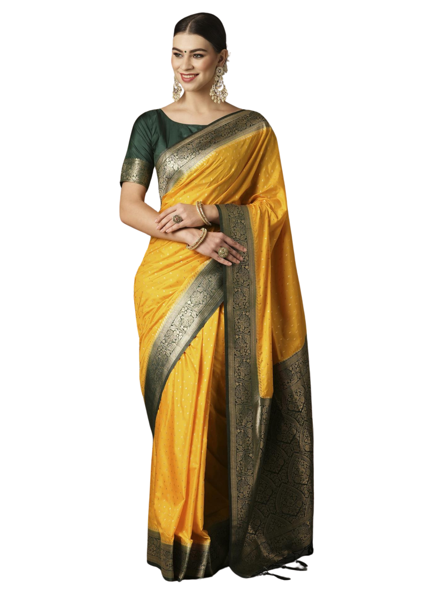 Latest Designer Pure Silk Yellow Saree With Blouse Piece