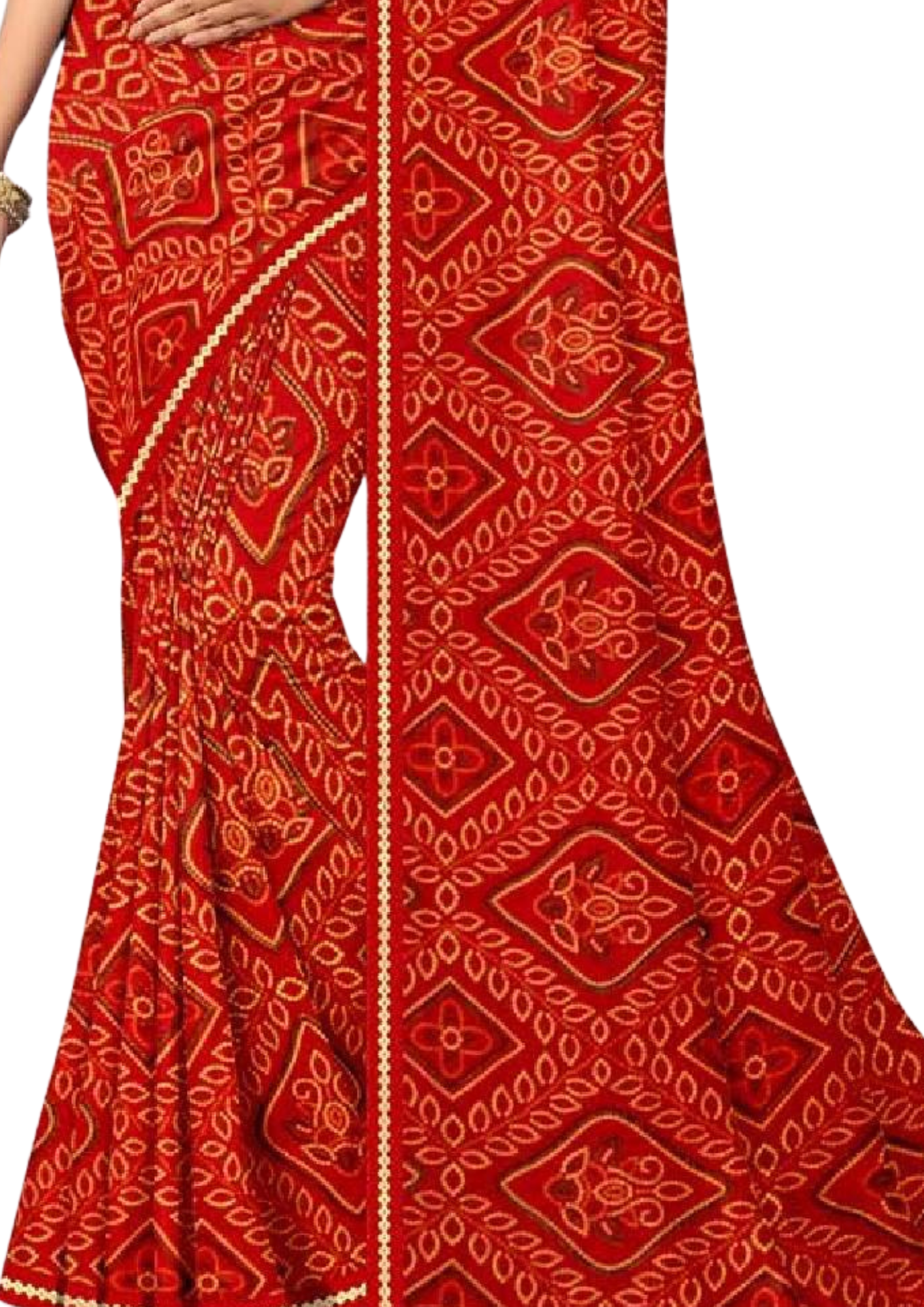 Women Red Soft Printed Bandhani Saree With Blouse Piece