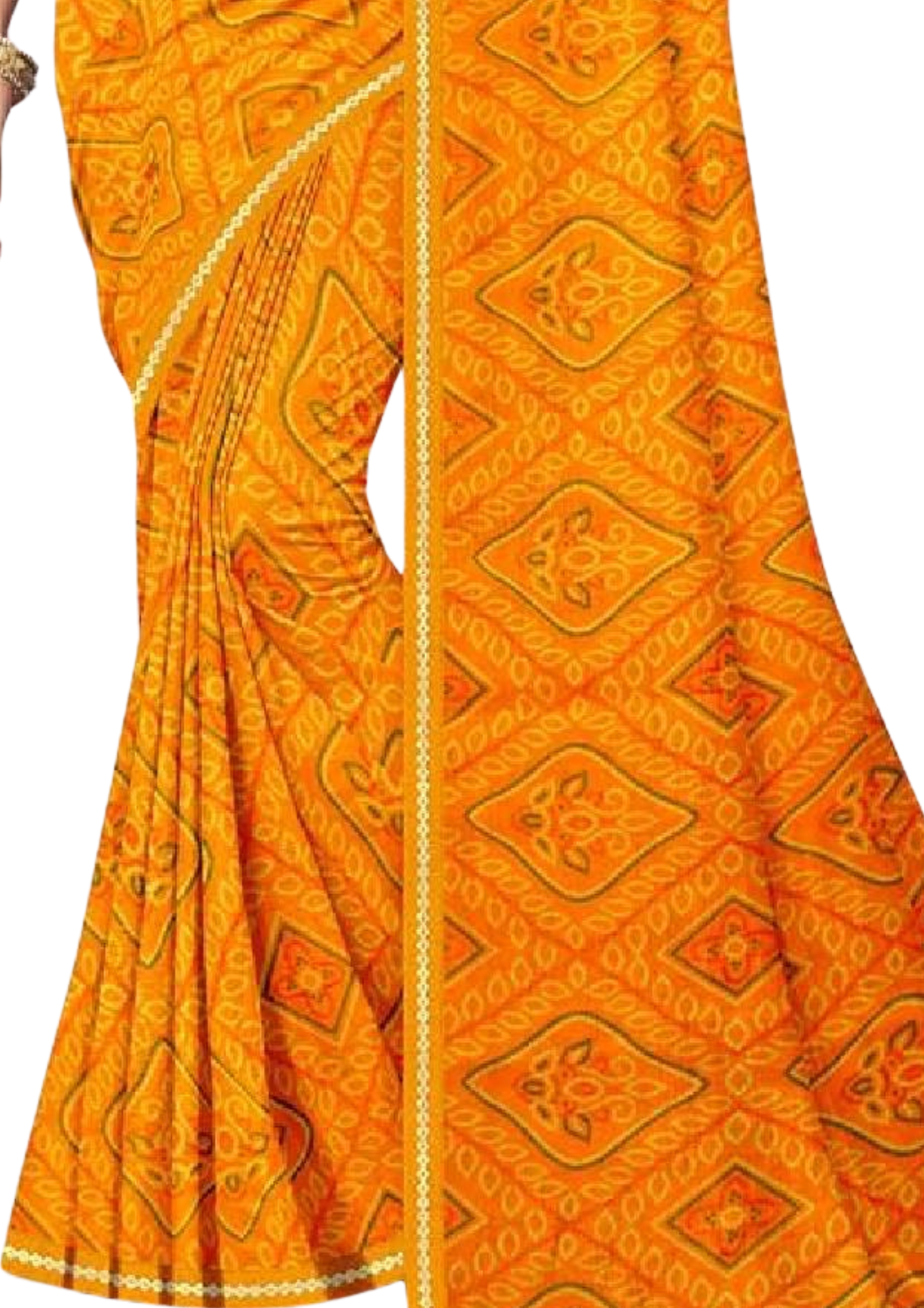 Women Yellow Soft Printed Bandhani Saree With Blouse Piece