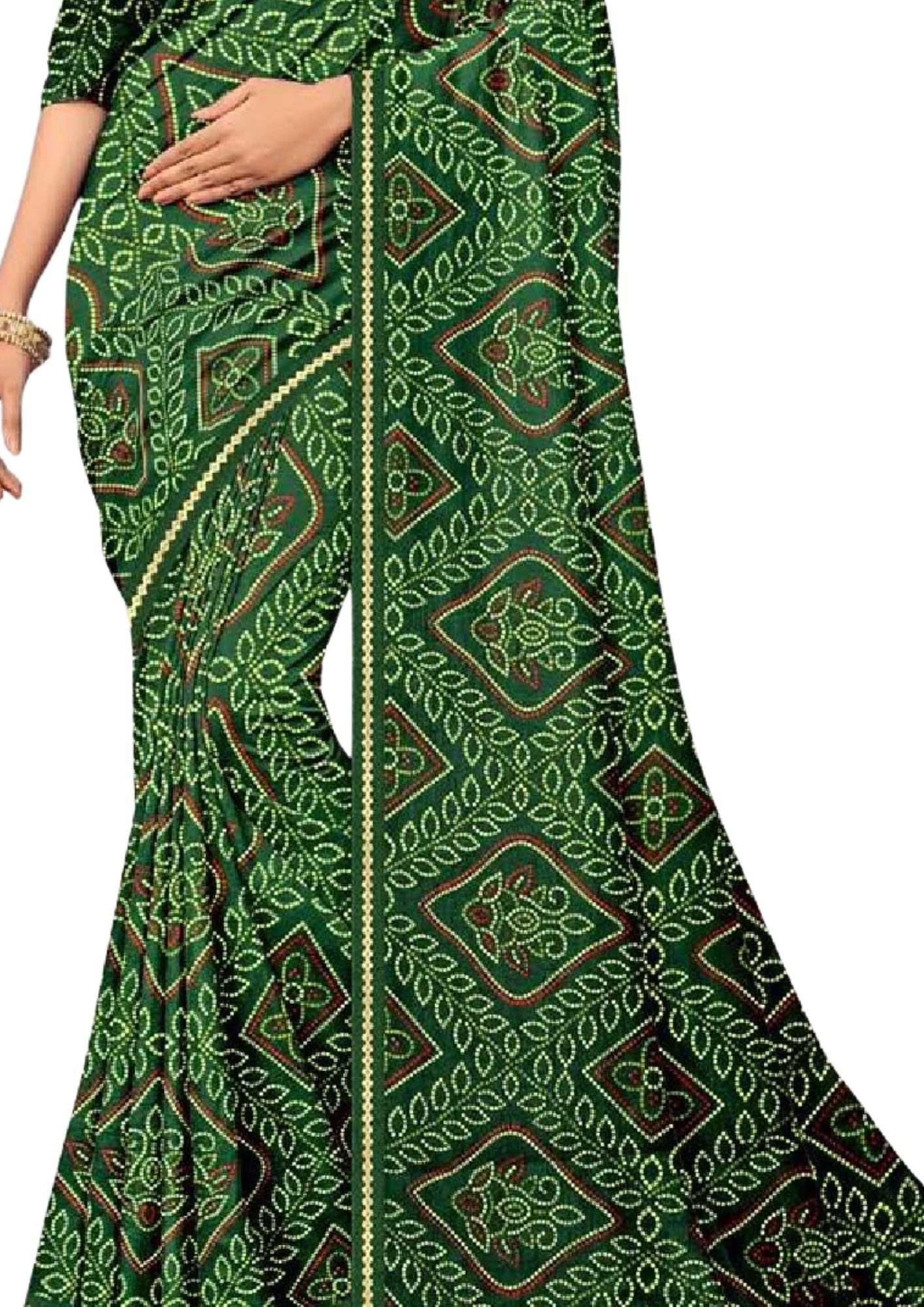 Women Dark Green Soft Printed Bandhani Saree With Blouse Piece