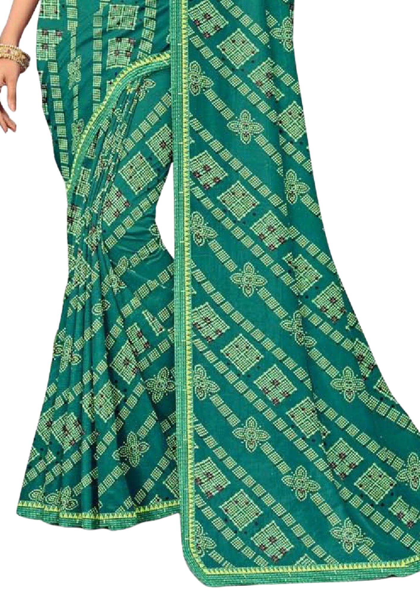 Women Bandhani Blue Saree With Lace Border