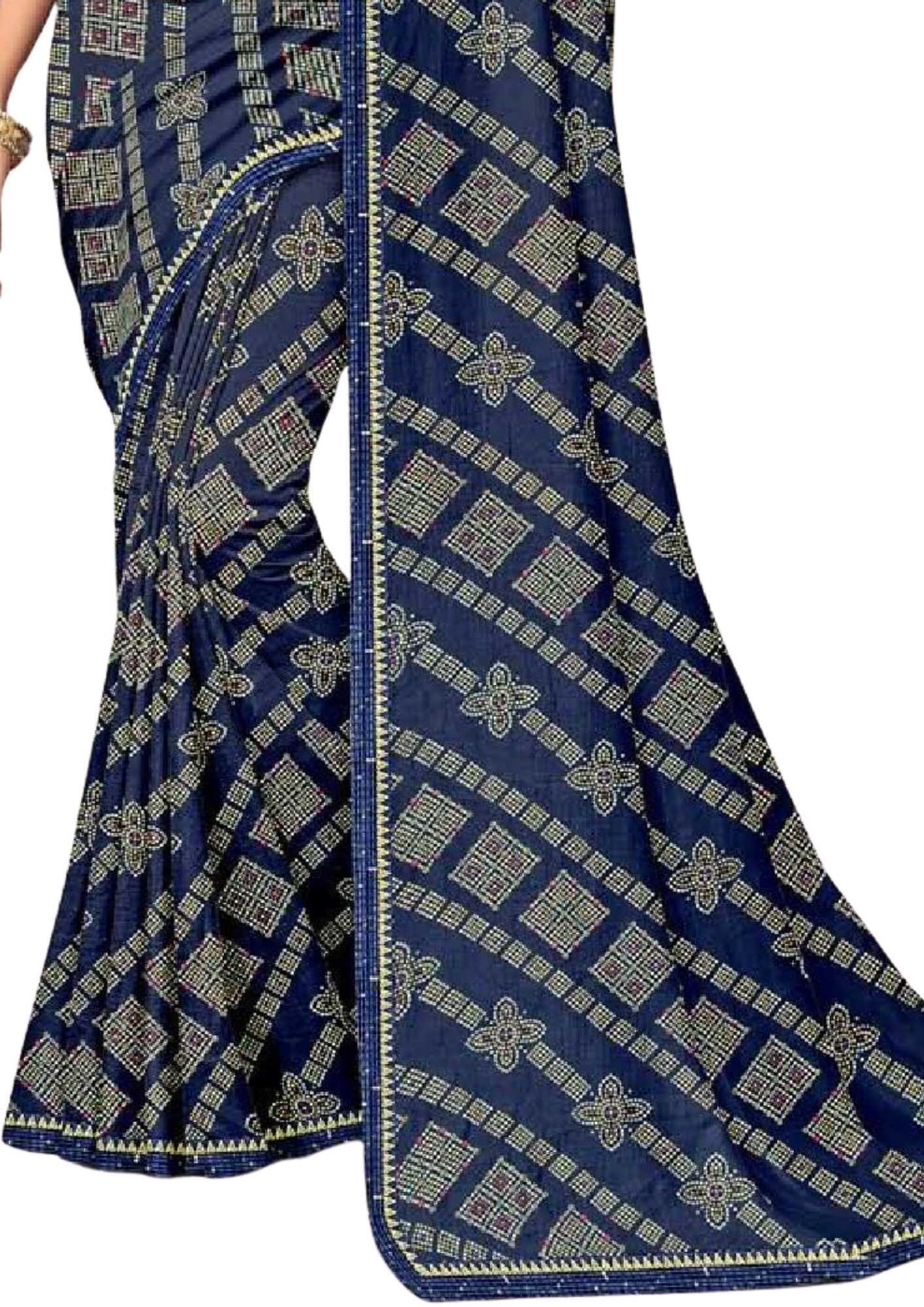 Women Bandhani Dark Blue Saree With Lace Border
