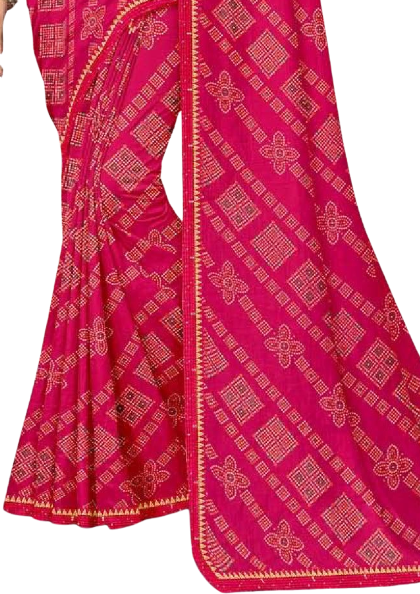 Women Bandhani Pink Saree With Lace Border