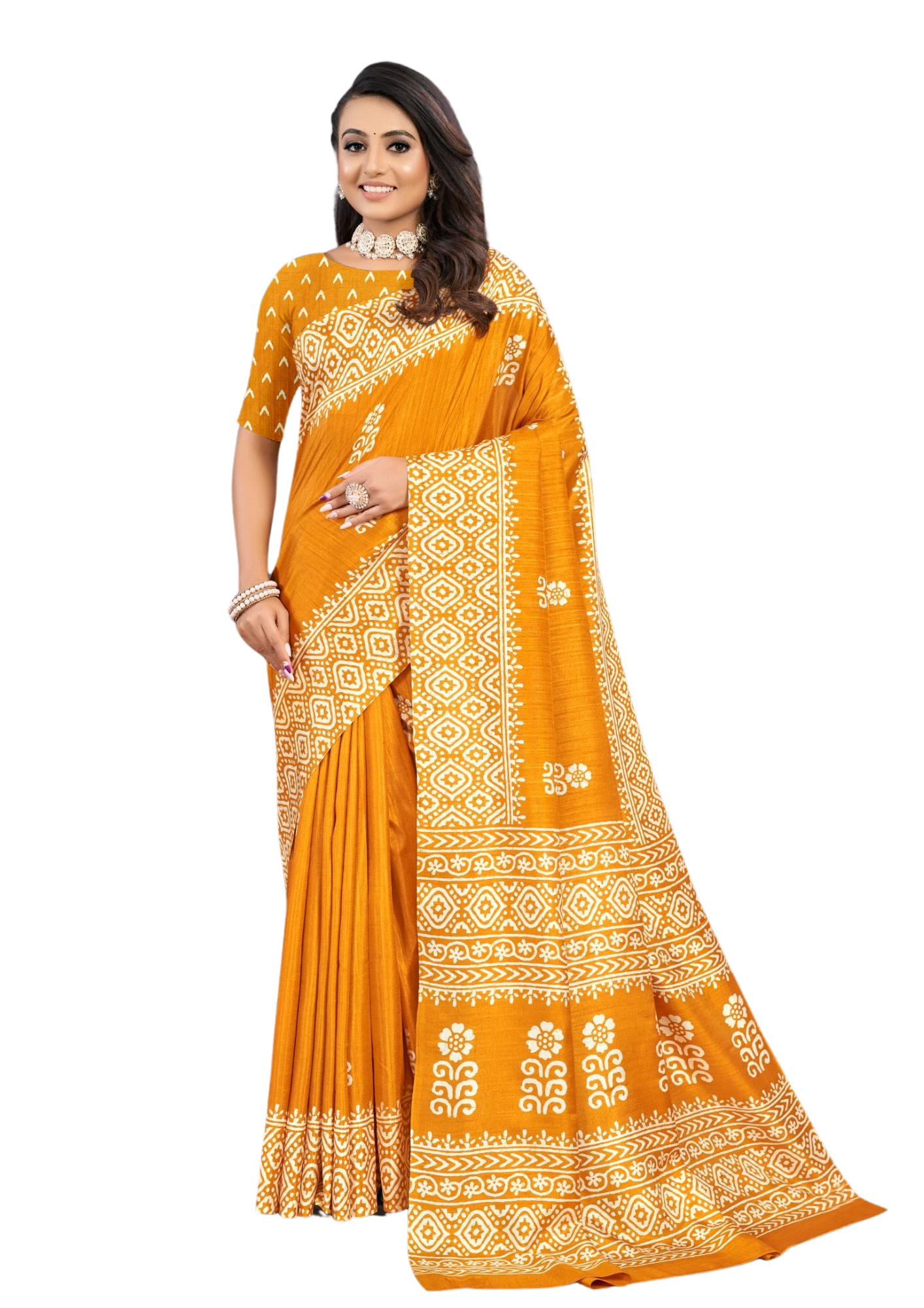 Latest Traditional Block Print Saree With Blouse Piece