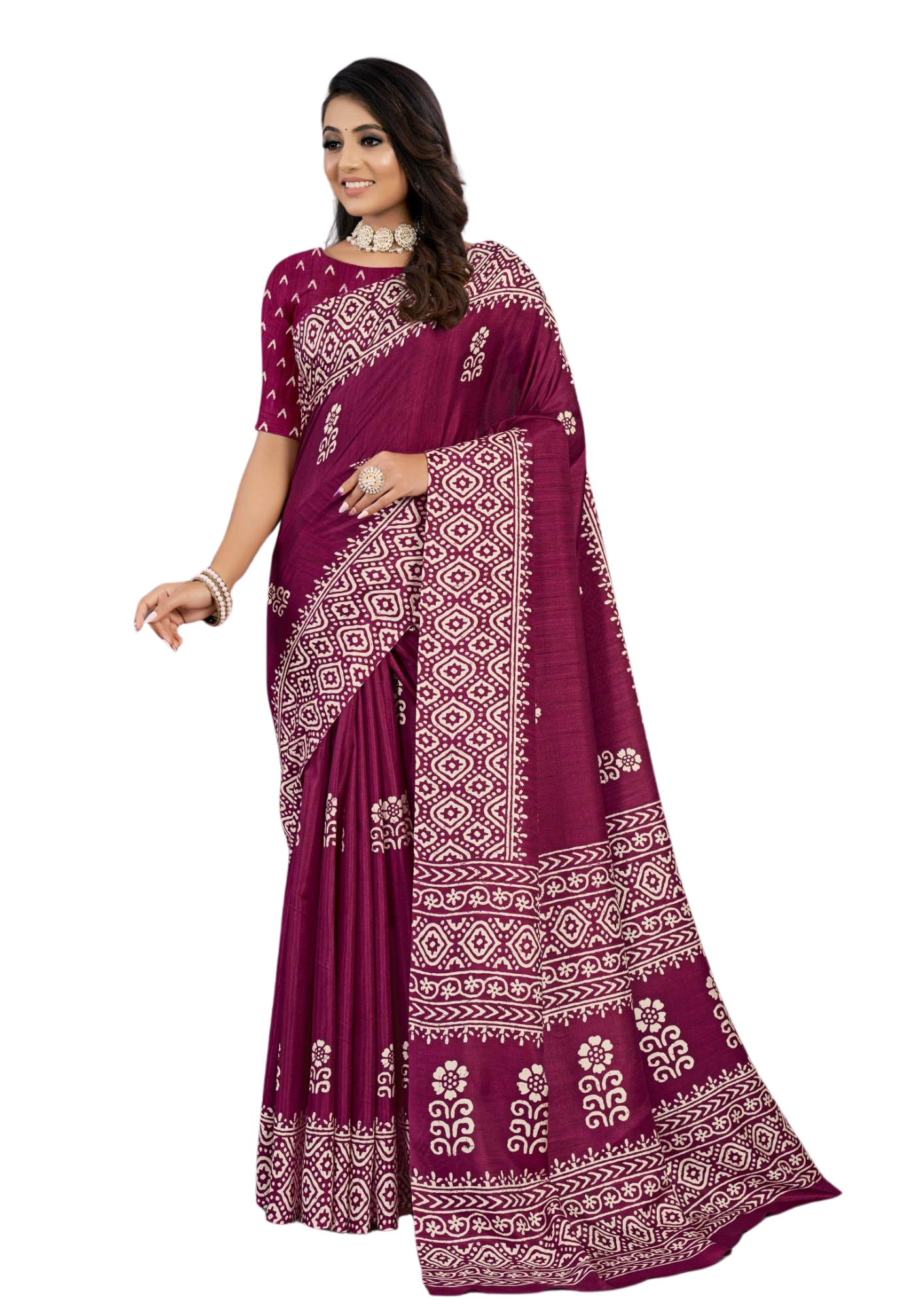 Latest Traditional Block Print Saree With Blouse Piece