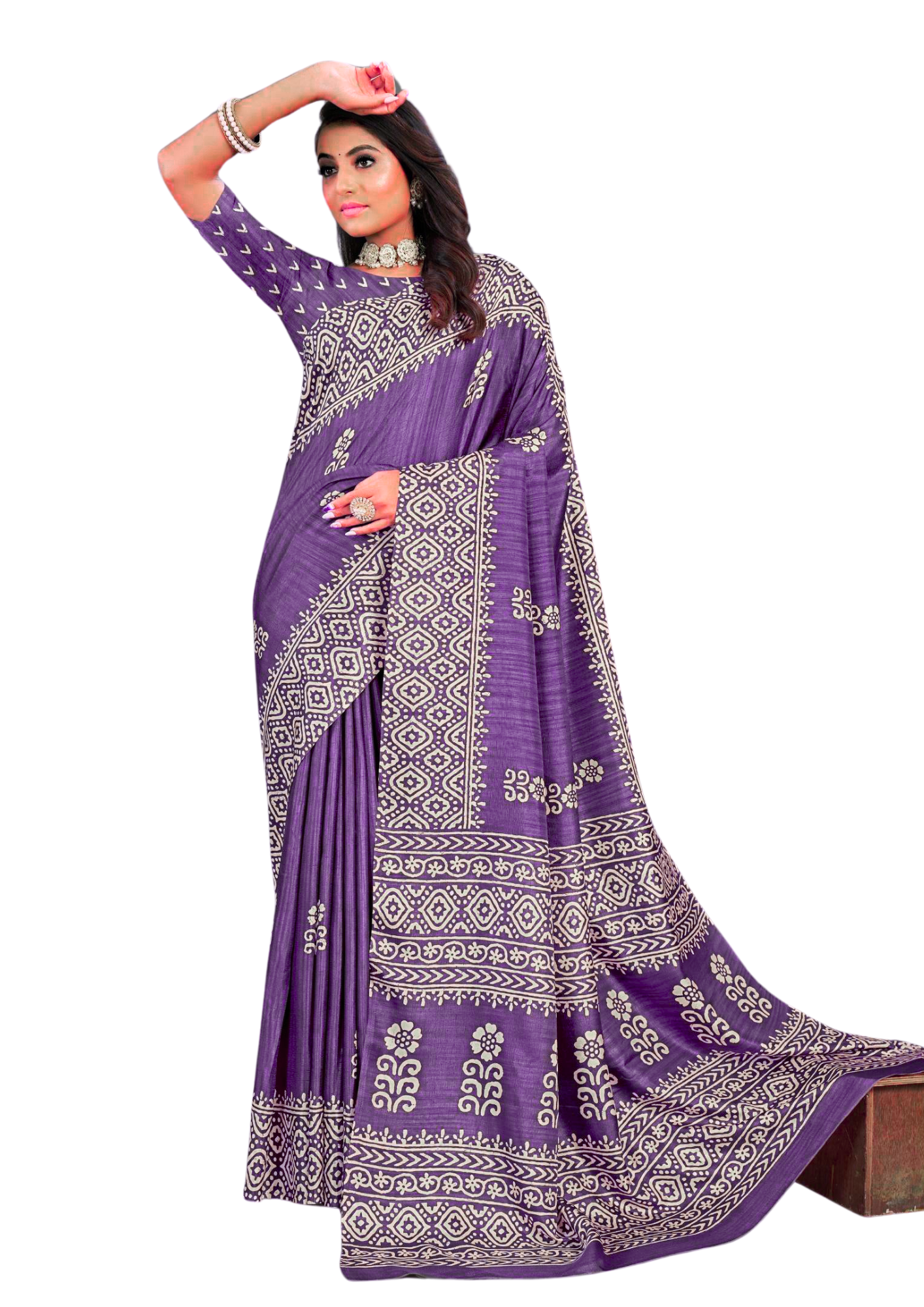 Latest Traditional Block Print Saree With Blouse Piece