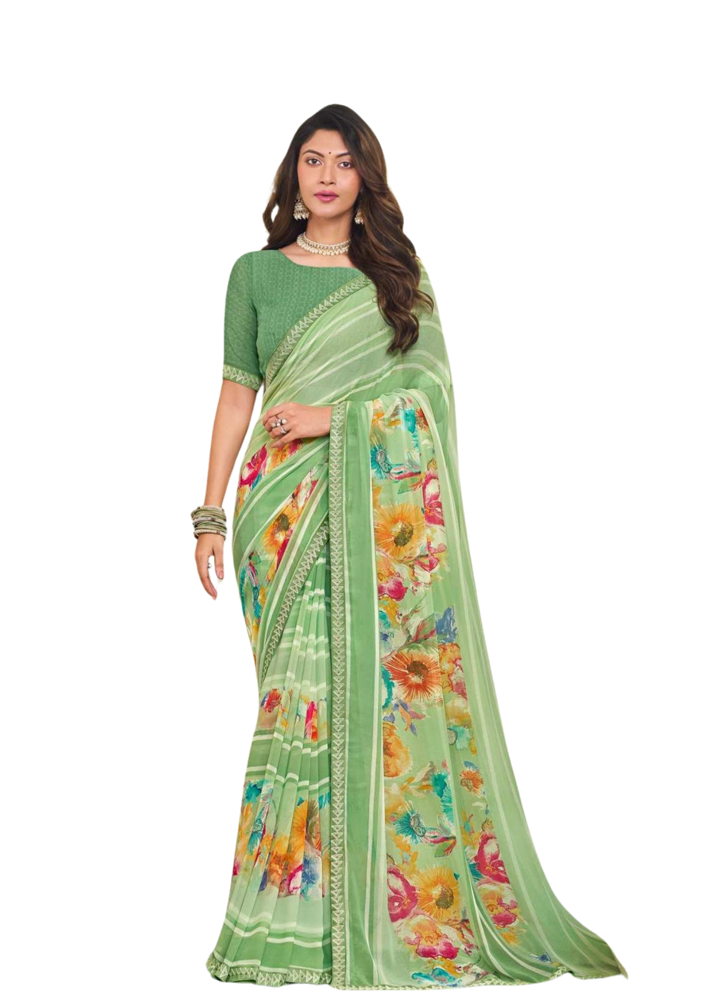 Latest Pure Georgette Pista Saree With Blouse Piece