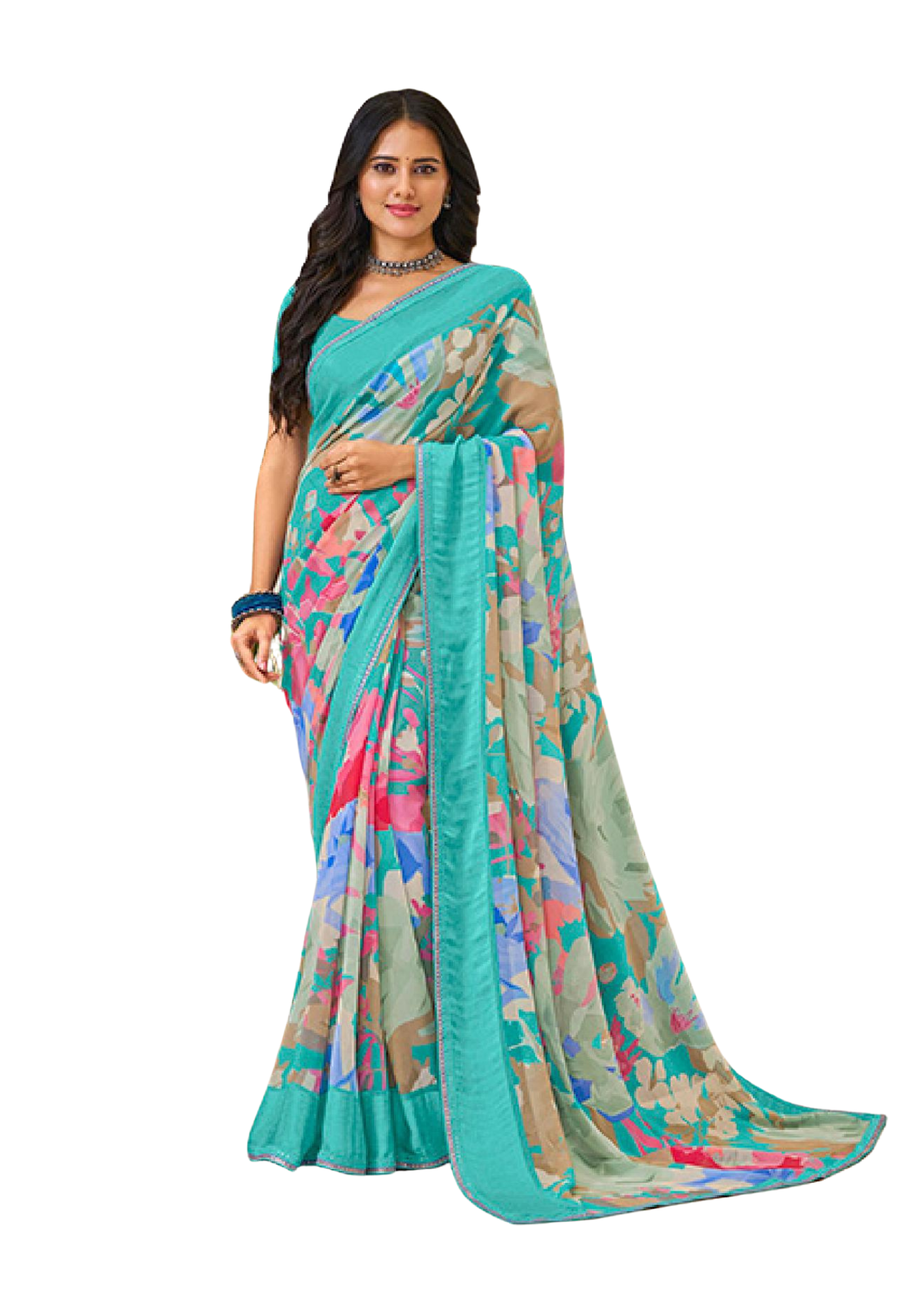 Latest Pure Georgette Blue Saree With Blouse Piece