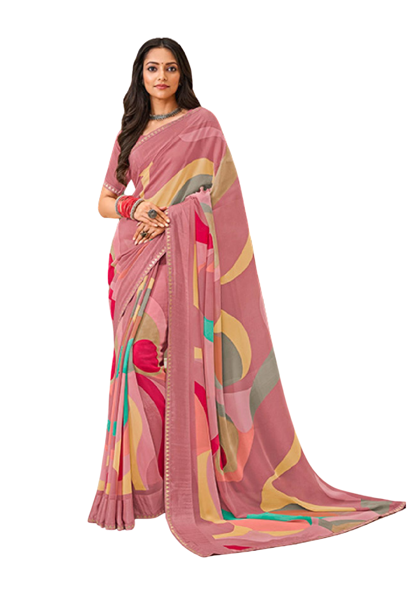 Pure Georgette Multicolor Peach Saree