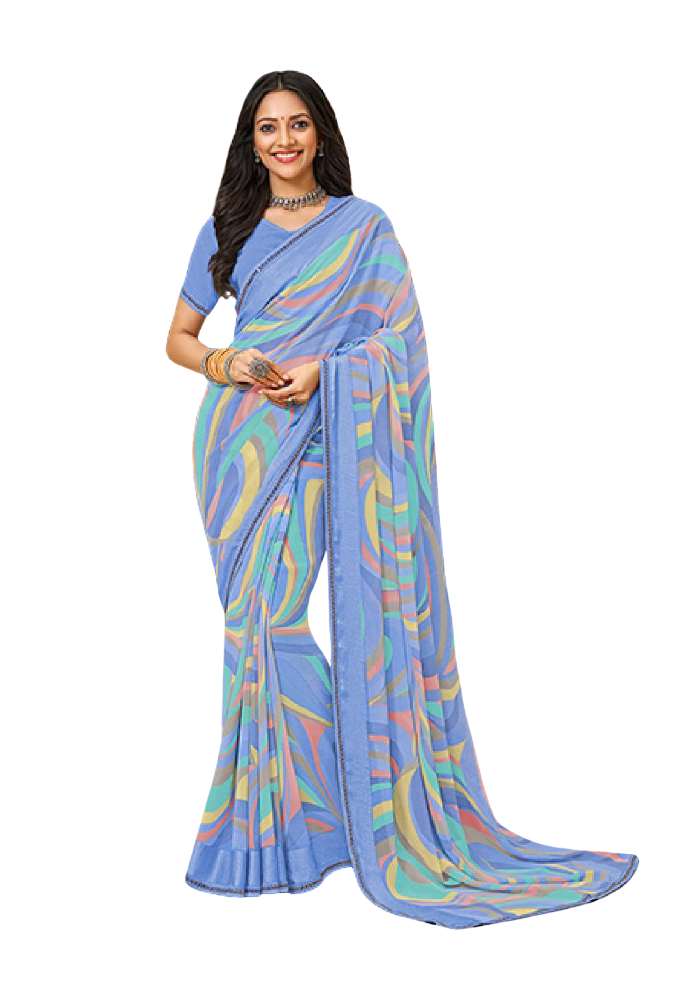 Pure Georgette Multicolor Blue Saree