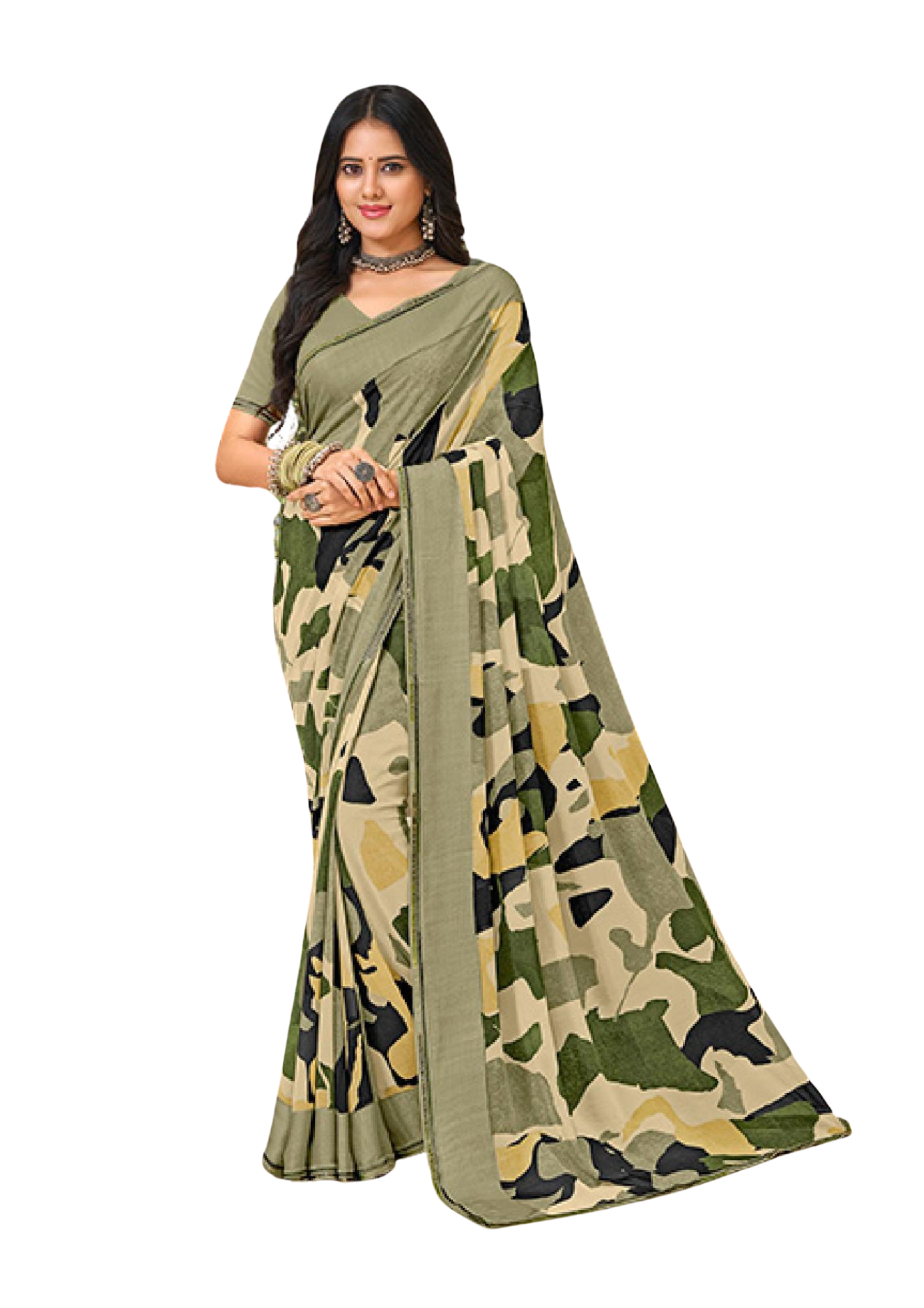 Pure Georgette Multicolor Green Saree