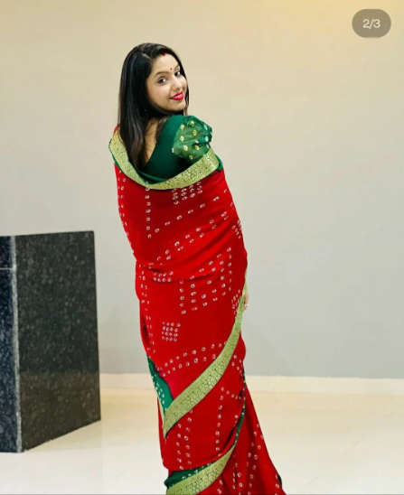 Beautiful Moos Chiffon Georgette Bandhani Sarees