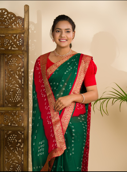 Beautiful Moos Chiffon Georgette Bandhani Sarees