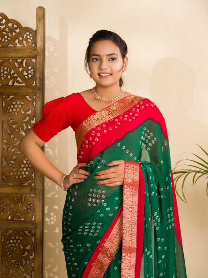 Beautiful Moos Chiffon Georgette Bandhani Sarees