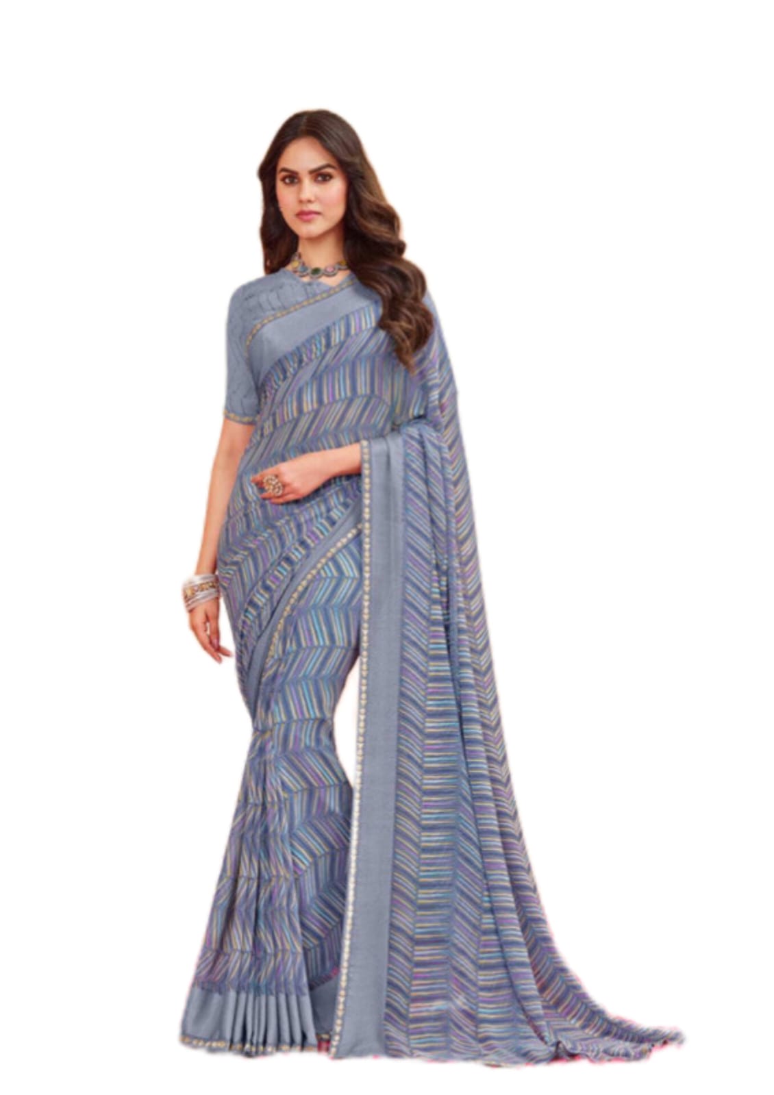 Women Latest Pure Georgette Blue Saree With Blouse Piece