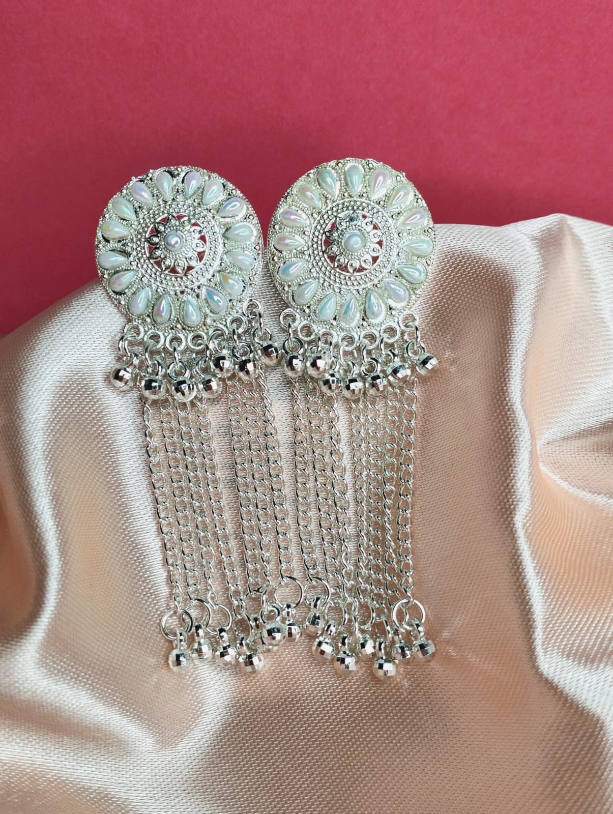 Women White Pearls Traditional Jhumkas