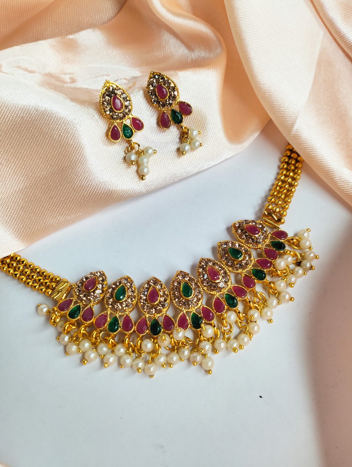 Gold Plated Choker Necklace Set Temple Jewellery Traditional