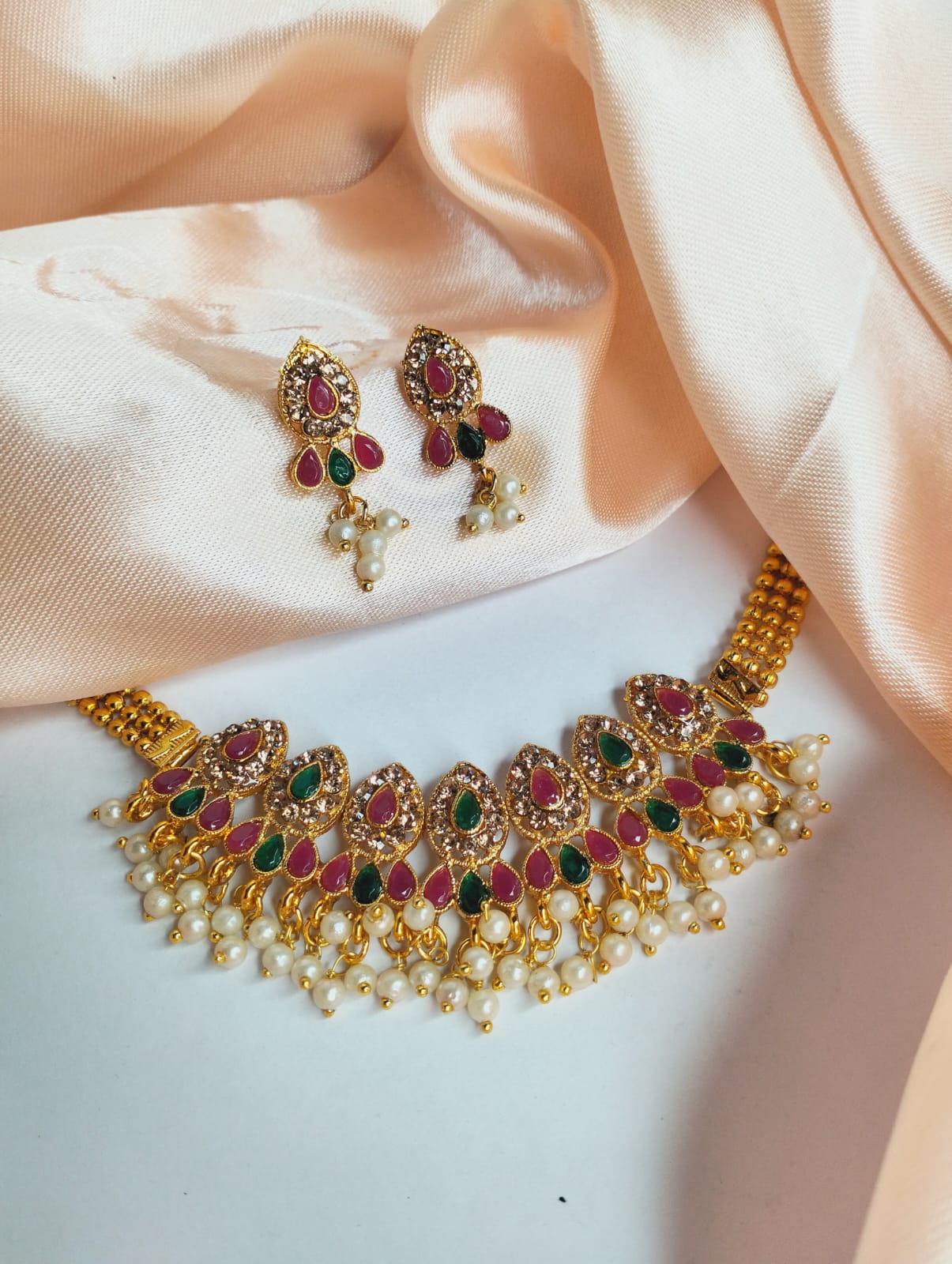 Gold Plated Choker Necklace Set Temple Jewellery Traditional