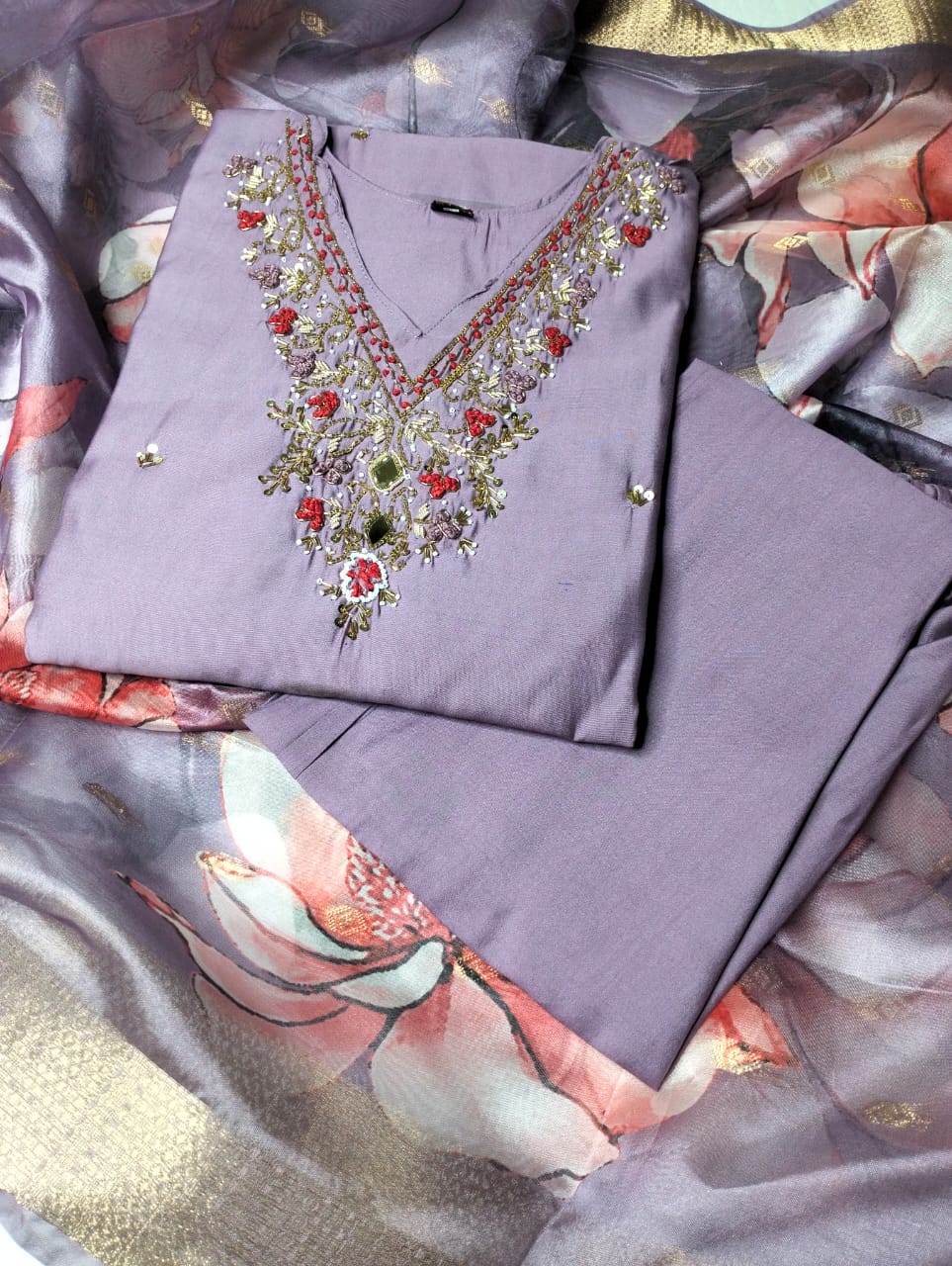 Latest Handwork Silk Blend Kurti Set