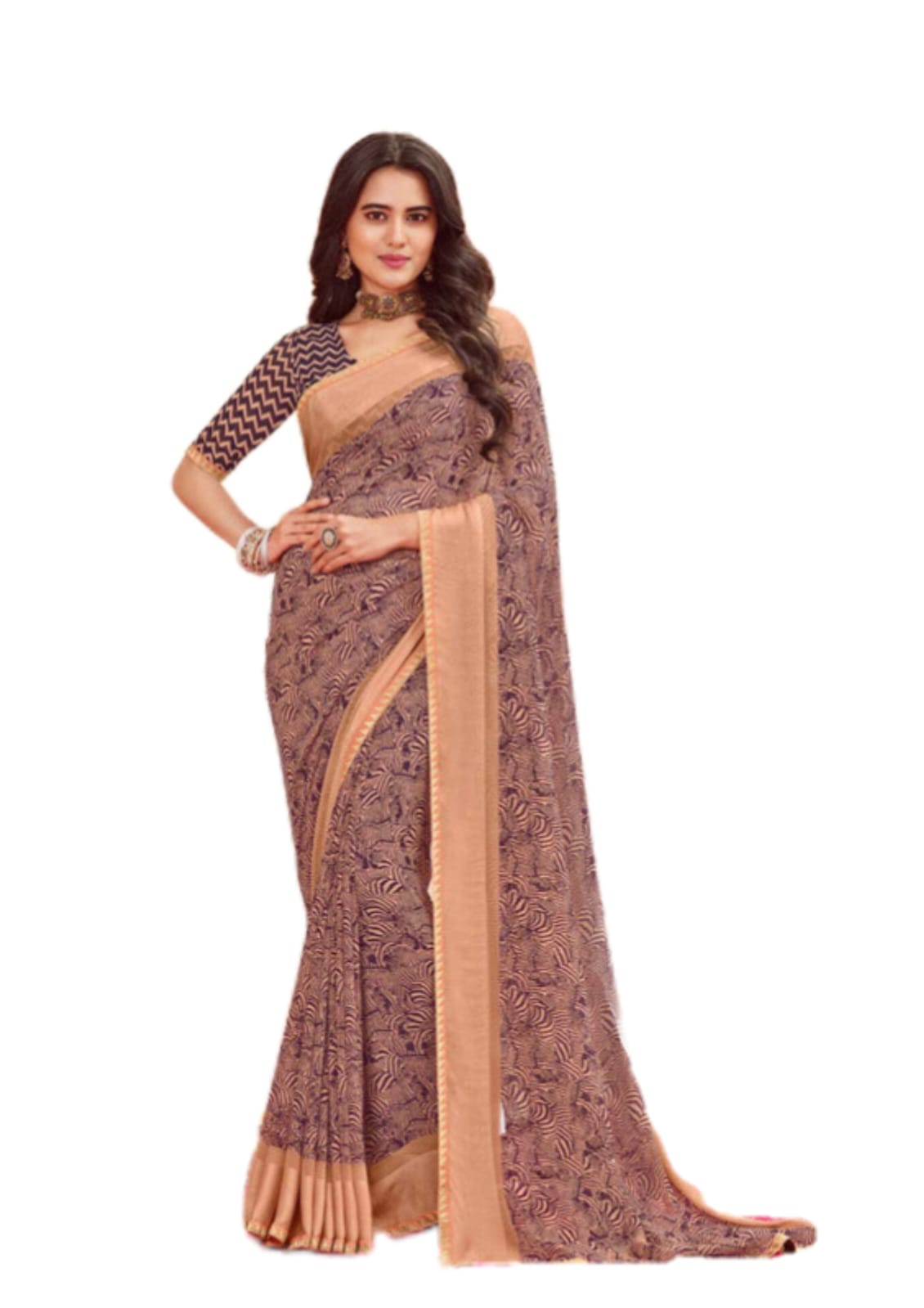 Women Latest Pure Georgette Cream Saree With Blouse Piece