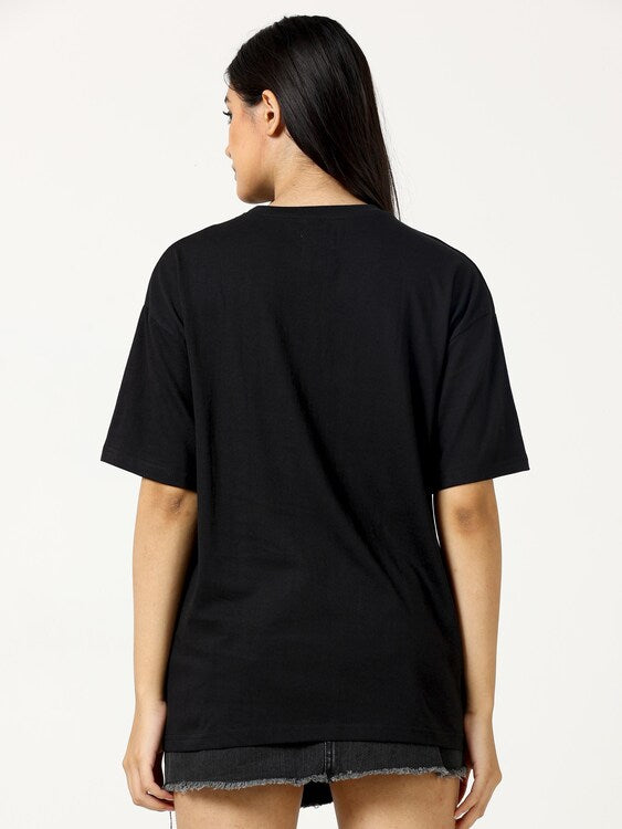 Women Cotton Oversized Black T-shirt