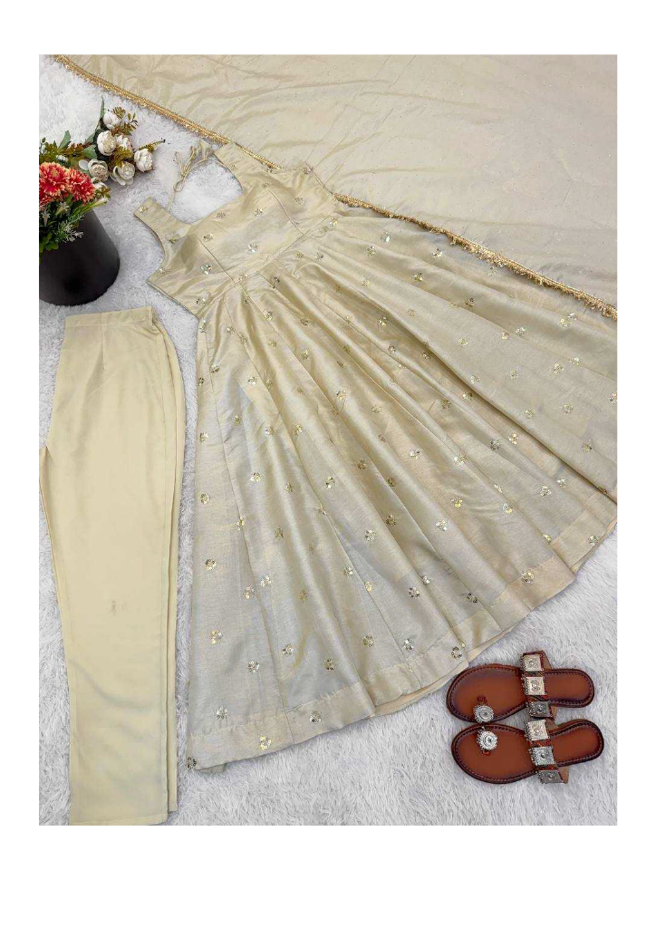 MAAN Gold Embroidered Anarkali Set with Pant & Dupatta Maan Aura