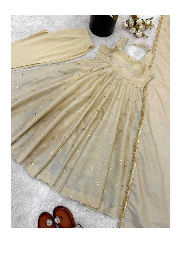 MAAN Gold Embroidered Anarkali Set with Pant & Dupatta Maan Aura