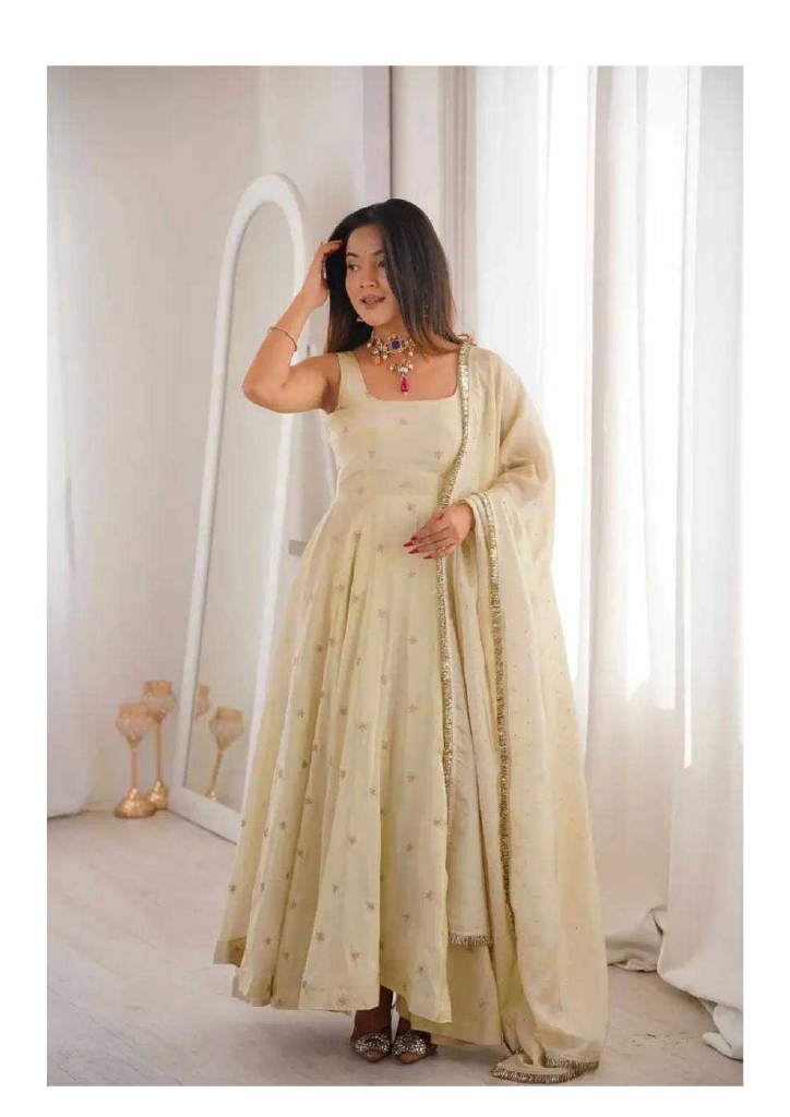 MAAN Gold Embroidered Anarkali Set with Pant & Dupatta Maan Aura