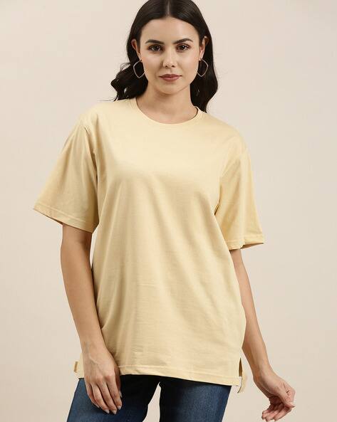 Women Cotton Pastel Beige Oversized  T-shirt