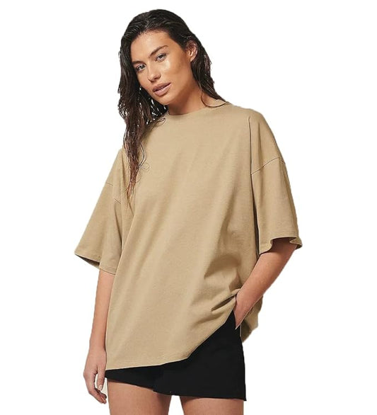 Women Cotton Beige Oversized  T-shirt