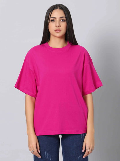 Women Cotton Oversized Hot Pink T-shirt