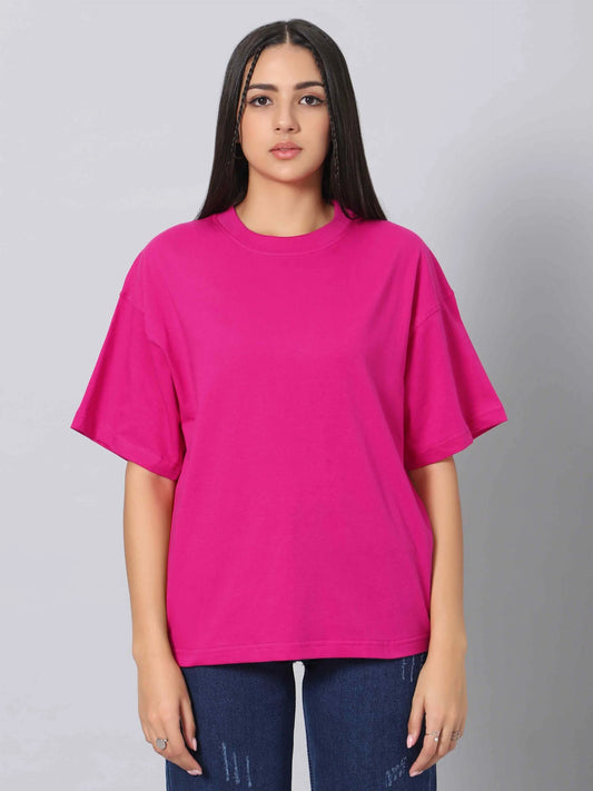 Women Cotton Oversized Hot Pink T-shirt