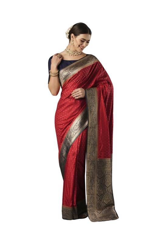 Latest Designer Pure Silk Red Saree With Blouse Piece