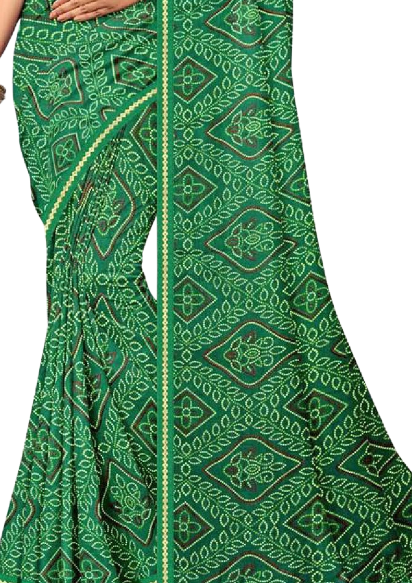 Women Forest Green Soft Printed Bandhani Saree With Blouse Piece