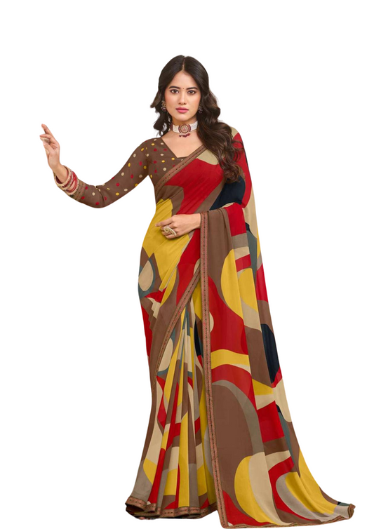 Pure Georgette Multicolor Saree With Blouse Piece
