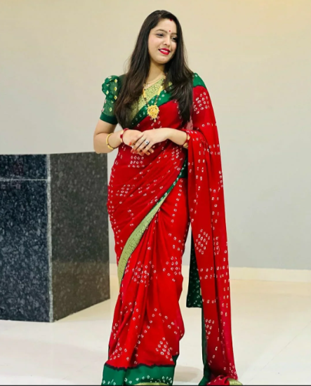 Beautiful Moos Chiffon Georgette Bandhani Sarees