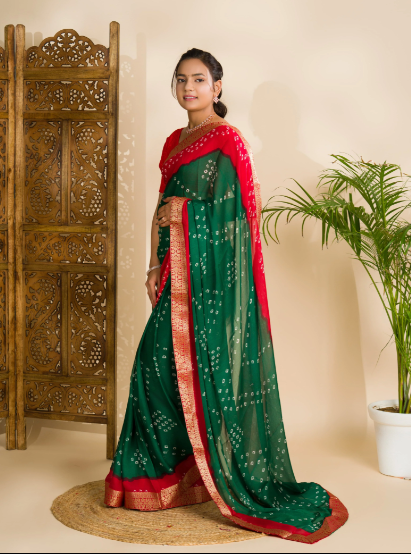 Beautiful Moos Chiffon Georgette Bandhani Sarees