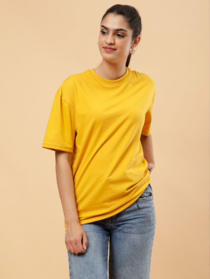 Women Cotton Oversized Yellow T-shirt