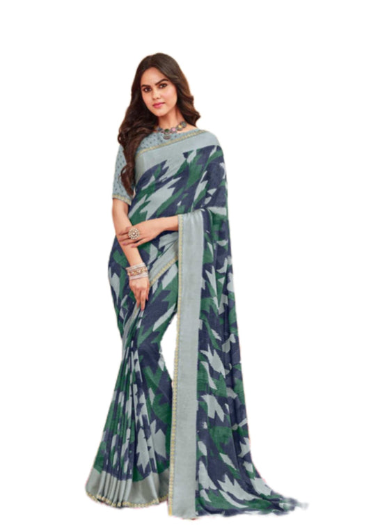 Women Latest Pure Georgette Grey Saree With Blouse Piece