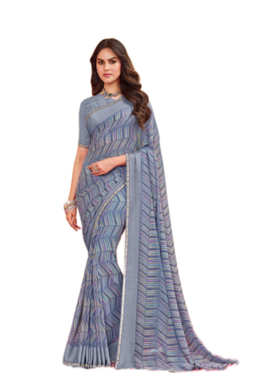 Women Latest Pure Georgette Blue Saree With Blouse Piece