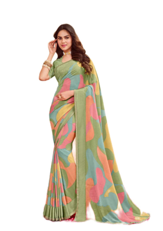 Women Latest Pure Georgette Multicolor Saree With Blouse Piece