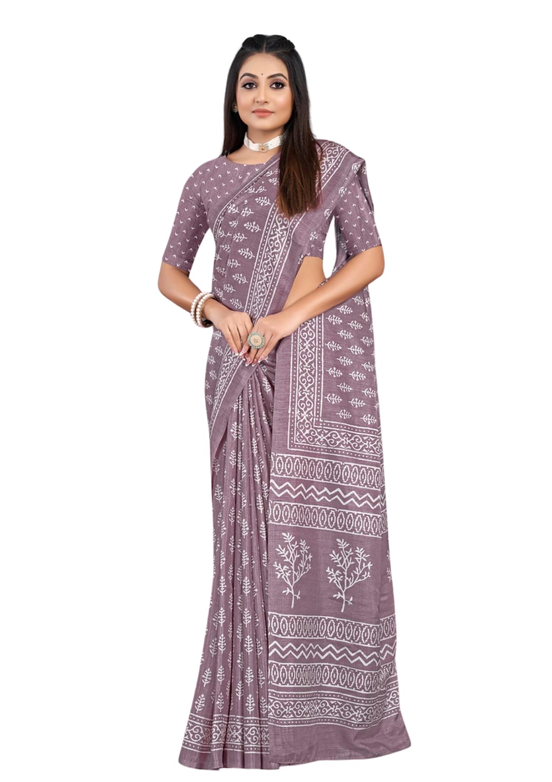 Traditional Block Print Silk Saree With Blouse Piece