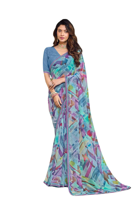 Beautiful Printed Pure Georgette Saree With Blouse Piece