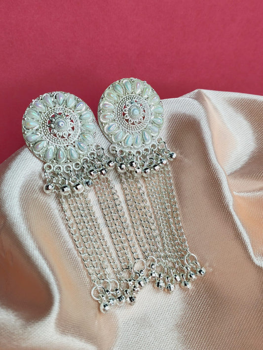 Women White Pearls Traditional Jhumkas