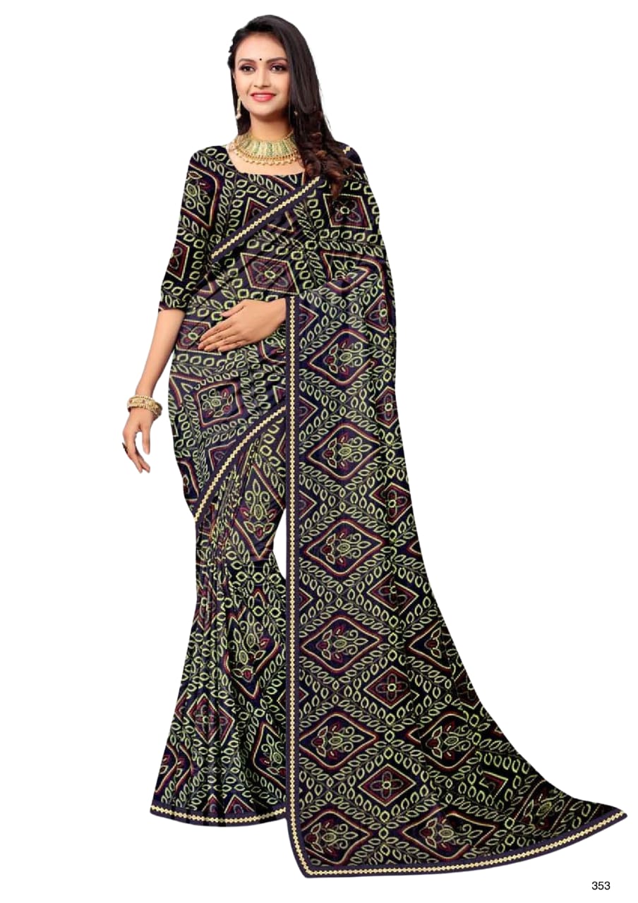Women Dark Blue Soft Printed Bandhani Saree With Blouse Piece