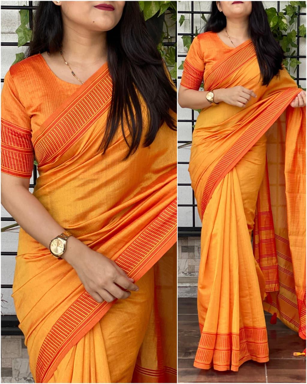 MAAN Yana Cotton Silk Solid Saree with Jacquard Border My Store