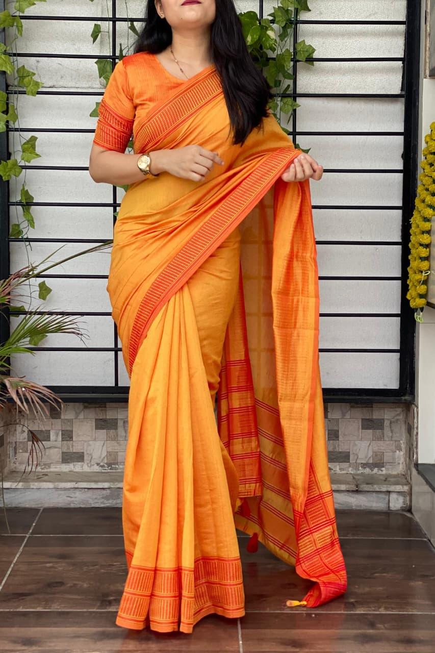 MAAN Yana Cotton Silk Solid Saree with Jacquard Border My Store